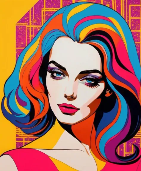 Pop Art, art of a beautiful woman, enchanting, vivid colors, flat color, 2D, strong lines, Pop Art