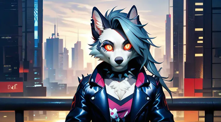 score_9, score_8_up, score_7_up,solo, furry, animal ears,detailed face,face focus, 1girl, belt, looking at viewer, spikes, furry female, white fur,cyberpunk jacket,bottomless,epic lights,detailed shadows,glowing cyberpunk eyes,
<lora:Loona_Helluva_Boss_PonyXL:0.81>, <lora:add-detail-xl:0.8>
