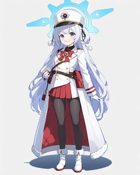 cherino \(blue archive\),1girl, fake_mustache, solo, halo, white_background, black_pantyhose, belt_pouch, white_footwear, white_coat, full_body, simple_background, looking_at_viewer, white_gloves, belt, breasts, fur-trimmed_boots, long_sleeves, white_headwear, military_hat, pom_pom_\(clothes\), knee_boots, standing, red_skirt, red_bowtie, ribbon, blush, holding_gun, fur-trimmed_coat
<lora:cherino_(blue_archive)_image321_2023-11-26-000025:1>halo. gorgeous,key visual, vibrant, studio anime,award-winning, professional, highly detailed,high budget, cinemascope