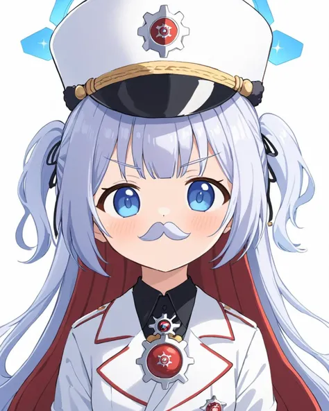 breathtaking,cherino \(blue archive\),1girl, solo, looking at viewer, blush, simple background, hat, white background, jacket, upper body, collared shirt, two side up, v-shaped eyebrows, black shirt, sparkle, white headwear, halo, white jacket, peaked cap, +_+, pudding, shako cap, fake mustache
<lora:Cherino_image88_v1:1>. . gorgeous,key visual, vibrant, studio anime,award-winning, professional, highly detailed,high budget, cinemascope