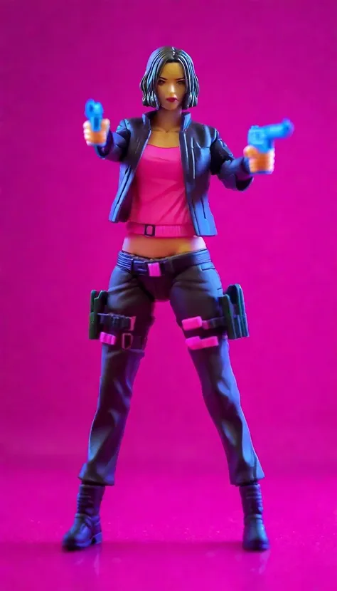 <lora:DD-toy-v2:1> toy cyberpunk keana john wick double pink neon guns