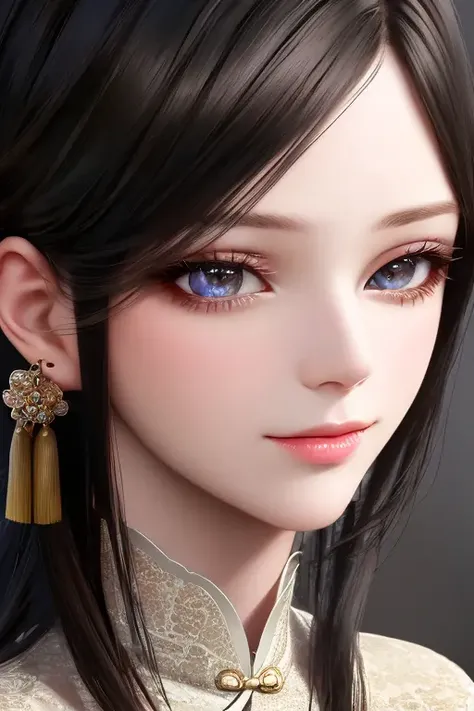 lace,1girl, solo, black hair, chinese clothes, chinese dress, <lora:xiaoxuner-09:1.2>,, (high detailed skin:1.2), textured skin,(Beautiful face:0.3),(natural skin texture:1.2),finely detailed beautiful eyes: 1.2), realistic, shiny skin, shiny face, lustrous skin, shiny skin