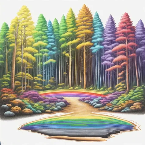 RainbowPencilRockAI forest <lora:RainbowPencilRockAI:.7>