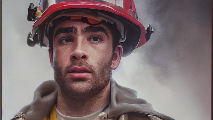 closeup action shot of (hasanpiker person as a fireman:1.1), cinematic, scene, film still, hdr, 8k, trending on artstation, by artgerm wlop, atmospheric fog, atmospheric lighting