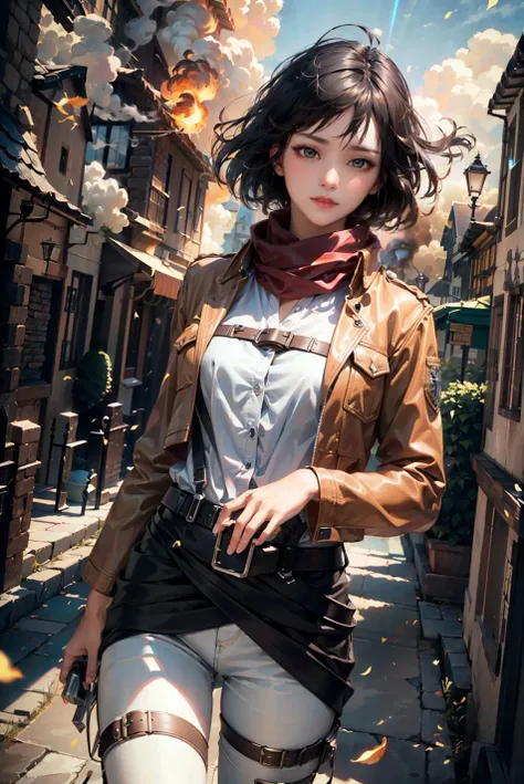 <(best quality, extremery best quality, masterpiece:1.4), (realistic, intricate details:1.4), (photorealistic:1.4), (extremely intricate:1.4), highres, ultra highres, ultra-detailed, absurdres, incredibly absurdres, extremely detailed, high quality, high resolution, hyperrealistic, ultra-realistic, hyper-detailed, top quality, best, fine detail, massive detail, Highly detailed, extreme detailed, highest detailed, high-res, absolutely resolution, reflection, (refraction:1.4), (hyperrealism:1.4)>, BREAK, 1girl, solo, looking at viewer, (young cute beautiful 18-year-old girl:1.4), 3d face, beautiful girl, Beautiful face, pretty, girlface, kpop idol, supermodel, stunning innocent symmetry face, perfect body, medium breast, slim waist, slim legs, (high detailed skin:1.4), glowing eyes, goddess, natural skin texture, shiny skin, White skin, Beautiful detailed face, detailed face, real skin texture, cute delicate face, finely detailed face, golden ratio, golden ratio face, expressive eyes, perfect face, perfect skin, flawless face, clear face, shiny hair, pale skin, Proper body proportion, perfect anatomy, realistic skin texture, luscious lips, glossy lips, natural makeup, beautiful bright pupils, slender figure, intricate eyes, detailed pupils, detailed face and eyes, longeyelashes, blush, good hand, perfect hands, pretty face, beautiful female bodies, finely detailed skin, oily shiny skin, BREAK, (((((Attack on Titan, (brown jacket, emblem, white shirt, white pants:1.5), (hmmikasa, short hair, black eyes, scarf, belt, thigh strap, red scarf, long sleeves:1.4), (holding weapon, sword, dual wielding, three-dimensional maneuver gear, fighting stance, sky:1.4), (battle, adventurous look:1.3), (blush, fantasy, scenery, plants, open mouth:1.2), (highly detailed worn metal texture:1.2), (floating colorful sparkles, light is shining, dust is drifting, floating catkins, fog, wind:1.2), (rust, dirt, dust, scratches, abrasions on the metal texture:1.2), (fly:1.4), (Luminescent Particles:1.3), (Old City of Dubrovnik, Avila, Historic Fortified City of Carcassonne, Noerdlingen,Ancient castle, Romanesque architectural style, Gothic architectural style, Renaissance architectural style, Baroque architectural style, Half-timbered house, Medieval castles, Romanesque forts, Gothic walls, Tudor style architecture, British style architecture, medieval village setting:1.3), (50m high city wall:1.5), (city surrounded by walls, ember, battlefield, grey mist, smoke, explosion, apocalyptic, destroyed city background, buildings on fire:1.4), (fullbody:1.2), (eye focus, face focus, character focus, close-up face:1.2), (dutch angle, cowboy shot:1.3), (hand of Guido Daniele:1.4), flat bangs, colorful refraction)))), BREAK, <watercolor, available light, detailed light, volumetric fog, beautiful lighting, Rembrandt lighting, Cinematic, pixel art, game art, key visual, surreal, PBR Texturing, Anisotropic Filtering, Maximum Clarity And Sharpness, Albedo And Specular Maps, Multi-Layered Textures, Surface Shading, Sub-Pixel Convolution, Sub-Pixel Convolution, Accurate Simulation Of Light-Material Interaction, blurry foreground, broad light, volumetric light effect, matte painting, perfectly defined features, volumetric lighting, Tone Mapping, Lumen Reflections, Global illumination, Ray Tracing, Screen Space Global Illumination, Accent Lighting, 32k, Natural Lighting, volumetric, cinematic masterpiece, Rule of thirds, high dynamic range, Multi-exposure HDR capture, cinematic render, game cg cinematic, atmospheric perspective, movie scene, epic dynamic frame, motion blur, ((cinematic look, Film look)), rim light, 4k textures, adobe lightroom, photolab, insane details, hyperdetailed, exposure blend, professional color grading, professional color correction, aerial perspective, particles and dust in beams of light, cinematic scene, dynamic lighting, sharp details, lomography, soft focus, light leaks, bold hues, atmospheric depth, (explosive light and shadow:1.2), aesthetics, intricate designs, ultra realistic digital art, (zentangle, mandala, tangle, entangle), (fractal art), elegant, vivid colours, floating particles, particles, dramatic, epic, (ink drawing, oil painting detailed), (dramatic lighting:1.2), RAW, huge filesize, extremery detailed CG, Photo, 8k uhd, cinematic atmosphere, trending on artstation, award-winning glamour photograph, highly detailed photo, official art, beautiful and aesthetic, unity 8k wallpaper, beautiful, highly detailed CG illustration, best illustration, intricate, Amazing, emotional, analog, painting, digital painting, concept art, Oil Painting, illustration, Classical art, Renaissance, Romanticism, Neoclassicism, Color Palette, depth and contrast, Vibrant colors, saturated, rich saturation, color harmony, vivid palette, concept-art, design style, detail character, concept render, colorful, analog photography, dreamy atmosphere, specular highlights, atmospheric lighting, (dynamic angle, dynamic pose :1.3), (shiny, clothes reflecting light, lens flare, bloom effect, light particle, lens glare:1.3), realistic lighting, cinematic light, (cinematic lighting), light in the face, soft lighting, saturated colors, detailed background, sharp focus, 8k high definition, perspective, Master Composition, roughness, post-processing, soft shadows, realistic shadows, ambient occlusion, ray-tracing, subsurface scattering, photon mapping, physically-based rendering, octane rendering, unreal engine 5, ue5 rendering, Adobe After FX, dslr, RTX, Best character details, radiosity, sharp, antialiased, RAW photo, HDR, 8k, 4k, (((Photographed by Roger Deakins, using a RED Monstro 8K VV camera and a series of high-end lenses))), ((Hasselblad photography)), (film grain:1.4), Kodak portra 400, ((Fujifilm X-T5)), professional photograph, depth of field, caustics, Broad lighting, diffuse lighting, rim lighting, two tone lighting, textile details, visible pores, high resolution scan, professionally color graded, photographic reality, automatic white balance, best lighting, detailed shadow, high contrast, strong light and shadow>, (PureErosFace_V1:0.4), (ulzzang-6500:0.6), <lora:epiNoiseoffset_v3:0.05>, <lora:FilmVelvia2:0.05>, <lora:add_detail:0.2>, <lora:mikasa_ackerman_v1:0.7>