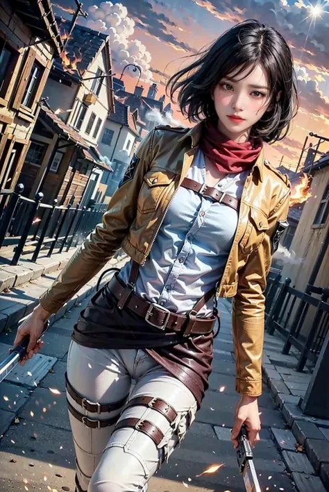 <(best quality, extremery best quality, masterpiece:1.4), (realistic, intricate details:1.4), (photorealistic:1.4), (extremely intricate:1.4), highres, ultra highres, ultra-detailed, absurdres, incredibly absurdres, extremely detailed, high quality, high resolution, hyperrealistic, ultra-realistic, hyper-detailed, top quality, best, fine detail, massive detail, Highly detailed, extreme detailed, highest detailed, high-res, absolutely resolution, reflection, (refraction:1.4), (hyperrealism:1.4)>, BREAK, 1girl, solo, looking at viewer, (young cute beautiful 18-year-old girl:1.4), 3d face, beautiful girl, Beautiful face, pretty, girlface, kpop idol, supermodel, stunning innocent symmetry face, perfect body, medium breast, slim waist, slim legs, (high detailed skin:1.4), glowing eyes, goddess, natural skin texture, shiny skin, White skin, Beautiful detailed face, detailed face, real skin texture, cute delicate face, finely detailed face, golden ratio, golden ratio face, expressive eyes, perfect face, perfect skin, flawless face, clear face, shiny hair, pale skin, Proper body proportion, perfect anatomy, realistic skin texture, luscious lips, glossy lips, natural makeup, beautiful bright pupils, slender figure, intricate eyes, detailed pupils, detailed face and eyes, longeyelashes, blush, good hand, perfect hands, pretty face, beautiful female bodies, finely detailed skin, oily shiny skin, BREAK, (((((Attack on Titan, (brown jacket, emblem, white shirt, white pants:1.5), (hmmikasa, short hair, black eyes, scarf, belt, thigh strap, red scarf, long sleeves:1.4), (holding weapon, sword, dual wielding, three-dimensional maneuver gear, fighting stance, sky:1.4), (battle, adventurous look:1.3), (blush, fantasy, scenery, plants, open mouth:1.2), (highly detailed worn metal texture:1.2), (floating colorful sparkles, light is shining, dust is drifting, floating catkins, fog, wind:1.2), (rust, dirt, dust, scratches, abrasions on the metal texture:1.2), (fly:1.4), (Luminescent Particles:1.3), (Old City of Dubrovnik, Avila, Historic Fortified City of Carcassonne, Noerdlingen,Ancient castle, Romanesque architectural style, Gothic architectural style, Renaissance architectural style, Baroque architectural style, Half-timbered house, Medieval castles, Romanesque forts, Gothic walls, Tudor style architecture, British style architecture, medieval village setting:1.3), (50m high city wall:1.5), (city surrounded by walls, ember, battlefield, grey mist, smoke, explosion, apocalyptic, destroyed city background, buildings on fire:1.4), (fullbody:1.2), (eye focus, face focus, character focus, close-up face:1.2), (dutch angle, cowboy shot:1.3), (hand of Guido Daniele:1.4), flat bangs, colorful refraction)))), BREAK, <watercolor, available light, detailed light, volumetric fog, beautiful lighting, Rembrandt lighting, Cinematic, pixel art, game art, key visual, surreal, PBR Texturing, Anisotropic Filtering, Maximum Clarity And Sharpness, Albedo And Specular Maps, Multi-Layered Textures, Surface Shading, Sub-Pixel Convolution, Sub-Pixel Convolution, Accurate Simulation Of Light-Material Interaction, blurry foreground, broad light, volumetric light effect, matte painting, perfectly defined features, volumetric lighting, Tone Mapping, Lumen Reflections, Global illumination, Ray Tracing, Screen Space Global Illumination, Accent Lighting, 32k, Natural Lighting, volumetric, cinematic masterpiece, Rule of thirds, high dynamic range, Multi-exposure HDR capture, cinematic render, game cg cinematic, atmospheric perspective, scene, epic dynamic frame, motion blur, ((cinematic look, Film look)), rim light, 4k textures, adobe lightroom, photolab, insane details, hyperdetailed, exposure blend, professional color grading, professional color correction, aerial perspective, particles and dust in beams of light, cinematic scene, dynamic lighting, sharp details, lomography, soft focus, light leaks, bold hues, atmospheric depth, (explosive light and shadow:1.2), aesthetics, intricate designs, ultra realistic digital art, (zentangle, mandala, tangle, entangle), (fractal art), elegant, vivid colours, floating particles, particles, dramatic, epic, (ink drawing, oil painting detailed), (dramatic lighting:1.2), RAW, huge filesize, extremery detailed CG, Photo, 8k uhd, cinematic atmosphere, trending on artstation, award-winning glamour photograph, highly detailed photo, official art, beautiful and aesthetic, unity 8k wallpaper, beautiful, highly detailed CG illustration, best illustration, intricate, Amazing, emotional, analog, painting, digital painting, concept art, Oil Painting, illustration, Classical art, Renaissance, Romanticism, Neoclassicism, Color Palette, depth and contrast, Vibrant colors, saturated, rich saturation, color harmony, vivid palette, concept-art, design style, detail character, concept render, colorful, analog photography, dreamy atmosphere, specular highlights, atmospheric lighting, (dynamic angle, dynamic pose :1.3), (shiny, clothes reflecting light, lens flare, bloom effect, light particle, lens glare:1.3), realistic lighting, cinematic light, (cinematic lighting), light in the face, soft lighting, saturated colors, detailed background, sharp focus, 8k high definition, perspective, Master Composition, roughness, post-processing, soft shadows, realistic shadows, ambient occlusion, ray-tracing, subsurface scattering, photon mapping, physically-based rendering, octane rendering, unreal engine 5, ue5 rendering, Adobe After FX, dslr, RTX, Best character details, radiosity, sharp, antialiased, RAW photo, HDR, 8k, 4k, (((Photographed by Roger Deakins, using a RED Monstro 8K VV camera and a series of high-end lenses))), ((Hasselblad photography)), (film grain:1.4), Kodak portra 400, ((Fujifilm X-T5)), professional photograph, depth of field, caustics, Broad lighting, diffuse lighting, rim lighting, two tone lighting, textile details, visible pores, high resolution scan, professionally color graded, photographic reality, automatic white balance, best lighting, detailed shadow, high contrast, strong light and shadow>, (PureErosFace_V1:0.4), (ulzzang-6500:0.6), <lora:epiNoiseoffset_v3:0.05>, <lora:FilmVelvia2:0.05>, <lora:add_detail:0.2>, <lora:mikasa_ackerman_v1:0.7>