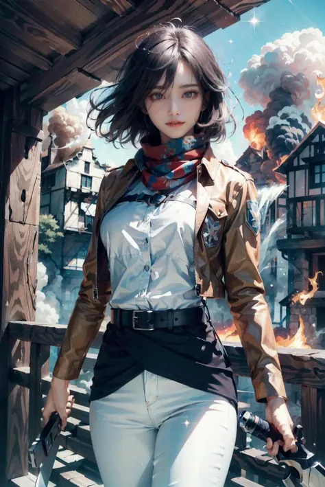 <(best quality, extremery best quality, masterpiece:1.4), (realistic, intricate details:1.4), (photorealistic:1.4), (extremely intricate:1.4), highres, ultra highres, ultra-detailed, absurdres, incredibly absurdres, extremely detailed, high quality, high resolution, hyperrealistic, ultra-realistic, hyper-detailed, top quality, best, fine detail, massive detail, Highly detailed, extreme detailed, highest detailed, high-res, absolutely resolution, reflection, (refraction:1.4), (hyperrealism:1.4)>, BREAK, 1girl, solo, looking at viewer, (young cute beautiful 18-year-old girl:1.4), 3d face, beautiful girl, Beautiful face, pretty, girlface, kpop idol,  supermodel, stunning innocent symmetry face, perfect body, medium breast, slim waist, slim legs, (high detailed skin:1.4), glowing eyes, goddess, natural skin texture, shiny skin, White skin, Beautiful detailed face, detailed face, real skin texture, cute delicate face, finely detailed face, golden ratio, golden ratio face, expressive eyes, perfect face, perfect skin, flawless face, clear face, shiny hair, pale skin, Proper body proportion, perfect anatomy, realistic skin texture, luscious lips, glossy lips, natural makeup, beautiful bright pupils, slender figure, intricate eyes, detailed pupils, detailed face and eyes, longeyelashes, blush, good hand, perfect hands, pretty face, beautiful female bodies, finely detailed skin, oily shiny skin, BREAK, (((((Attack on Titan, (brown jacket, emblem, white shirt, white pants:1.5), (hmmikasa, short hair, black eyes, scarf, belt, thigh strap, red scarf, long sleeves:1.4), (holding weapon, sword, dual wielding, three-dimensional maneuver gear, fighting stance, sky:1.4), (battle, adventurous look:1.3), (blush, fantasy, scenery, plants, open mouth:1.2),  (highly detailed worn metal texture:1.2), (floating colorful sparkles, light is shining, dust is drifting, floating catkins, fog, wind:1.2), (rust, dirt, dust, scratches, abrasions on the metal texture:1.2), (fly:1.4), (Luminescent Particles:1.3), (Old City of Dubrovnik, Avila, Historic Fortified City of Carcassonne, Noerdlingen,Ancient castle, Romanesque architectural style, Gothic architectural style, Renaissance architectural style, Baroque architectural style, Half-timbered house, Medieval castles, Romanesque forts, Gothic walls, Tudor style architecture, British style architecture, medieval village setting:1.3), (50m high city wall:1.5), (city surrounded by walls, ember, battlefield, grey mist, smoke, explosion, apocalyptic, destroyed city background, buildings on fire:1.4), (fullbody:1.2), (eye focus, face focus, character focus, close-up face:1.2), (dutch angle, cowboy shot:1.3), (hand of Guido Daniele:1.4), flat bangs, colorful refraction)))), BREAK, <watercolor, available light, detailed light,  volumetric fog,  beautiful lighting,  Rembrandt lighting,  Cinematic, pixel art,  game art,  key visual,  surreal,   PBR Texturing,   Anisotropic Filtering, Maximum Clarity And Sharpness, Albedo And Specular Maps, Multi-Layered Textures, Surface Shading, Sub-Pixel Convolution,  Sub-Pixel Convolution,  Accurate Simulation Of Light-Material Interaction, blurry foreground, broad light, volumetric light effect, matte painting, perfectly defined features, volumetric lighting, Tone Mapping, Lumen Reflections, Global illumination, Ray Tracing, Screen Space Global Illumination, Accent Lighting, 32k, Natural Lighting, volumetric, cinematic masterpiece, Rule of thirds, high dynamic range, Multi-exposure HDR capture, cinematic render, game cg cinematic, atmospheric perspective, movie scene, epic dynamic frame, motion blur, ((cinematic look, Film look)), rim light, 4k textures, adobe lightroom, photolab, insane details, hyperdetailed, exposure blend, professional color grading, professional color correction, aerial perspective, particles and dust in beams of light, cinematic scene, dynamic lighting, sharp details, lomography, soft focus, light leaks, bold hues, atmospheric depth, (explosive light and shadow:1.2), aesthetics, intricate designs, ultra realistic digital art, (zentangle, mandala, tangle, entangle), (fractal art), elegant, vivid colours, floating particles, particles, dramatic, epic, (ink drawing, oil painting detailed), (dramatic lighting:1.2), RAW, huge filesize, extremery detailed CG, Photo, 8k uhd, cinematic atmosphere, trending on artstation, award-winning glamour photograph, highly detailed photo, official art, beautiful and aesthetic, unity 8k wallpaper, beautiful, highly detailed CG illustration, best illustration, intricate, Amazing, emotional, analog, painting, digital painting, concept art, Oil Painting, illustration, Classical art, Renaissance, Romanticism, Neoclassicism, Color Palette, depth and contrast, Vibrant colors, saturated, rich saturation, color harmony, vivid palette, concept-art, design style, detail character, concept render, colorful, analog photography, dreamy atmosphere, specular highlights, atmospheric lighting, (dynamic angle, dynamic pose :1.3), (shiny, clothes reflecting light, lens flare, bloom effect, light particle, lens glare:1.3), realistic lighting, cinematic light, (cinematic lighting), light in the face, soft lighting, saturated colors, detailed background, sharp focus, 8k high definition, perspective, Master Composition, roughness, post-processing, soft shadows, realistic shadows, ambient occlusion, ray-tracing, subsurface scattering, photon mapping, physically-based rendering, octane rendering, unreal engine 5, ue5 rendering, Adobe After FX, dslr, RTX, Best character details, radiosity, sharp, antialiased, RAW photo, HDR, 8k, 4k, (((Photographed by Roger Deakins, using a RED Monstro 8K VV camera and a series of high-end lenses))), ((Hasselblad photography)), (film grain:1.4), Kodak portra 400, ((Fujifilm X-T5)), professional photograph, depth of field, caustics, Broad lighting, diffuse lighting, rim lighting, two tone lighting, textile details, visible pores, high resolution scan, professionally color graded, photographic reality, automatic white balance, best lighting, detailed shadow, high contrast, strong light and shadow>, (PureErosFace_V1:0.4), (ulzzang-6500:0.6), <lora:epiNoiseoffset_v3:0.05>, <lora:FilmVelvia2:0.05>, <lora:add_detail:0.2>,  <lora:mikasa_ackerman_v1:0.7>