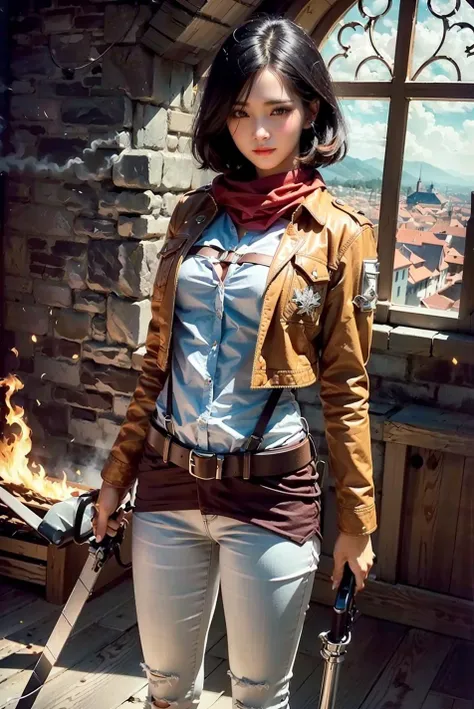 <(best quality, extremery best quality, masterpiece:1.4), (realistic, intricate details:1.4), (photorealistic:1.4), (extremely intricate:1.4), highres, ultra highres, ultra-detailed, absurdres, incredibly absurdres, extremely detailed, high quality, high resolution, hyperrealistic, ultra-realistic, hyper-detailed, top quality, best, fine detail, massive detail, Highly detailed, extreme detailed, highest detailed, high-res, absolutely resolution, reflection, (refraction:1.4), (hyperrealism:1.4)>, BREAK, 1girl, solo, looking at viewer, (young cute beautiful 18-year-old girl:1.4), 3d face, beautiful girl, Beautiful face, pretty, girlface, kpop idol, supermodel, stunning innocent symmetry face, perfect body, medium breast, slim waist, slim legs, (high detailed skin:1.4), glowing eyes, goddess, natural skin texture, shiny skin, White skin, Beautiful detailed face, detailed face, real skin texture, cute delicate face, finely detailed face, golden ratio, golden ratio face, expressive eyes, perfect face, perfect skin, flawless face, clear face, shiny hair, pale skin, Proper body proportion, perfect anatomy, realistic skin texture, luscious lips, glossy lips, natural makeup, beautiful bright pupils, slender figure, intricate eyes, detailed pupils, detailed face and eyes, longeyelashes, blush, good hand, perfect hands, pretty face, beautiful female bodies, finely detailed skin, oily shiny skin, BREAK, (((((Attack on Titan, (brown jacket, emblem, white shirt, white pants:1.5), (hmmikasa, short hair, black eyes, scarf, belt, thigh strap, red scarf, long sleeves:1.4), (holding weapon, sword, dual wielding, three-dimensional maneuver gear, fighting stance, sky:1.4), (battle, adventurous look:1.3), (blush, fantasy, scenery, plants, open mouth:1.2), (highly detailed worn metal texture:1.2), (floating colorful sparkles, light is shining, dust is drifting, floating catkins, fog, wind:1.2), (rust, dirt, dust, scratches, abrasions on the metal texture:1.2), (fly:1.4), (Luminescent Particles:1.3), (Old City of Dubrovnik, Avila, Historic Fortified City of Carcassonne, Noerdlingen,Ancient castle, Romanesque architectural style, Gothic architectural style, Renaissance architectural style, Baroque architectural style, Half-timbered house, Medieval castles, Romanesque forts, Gothic walls, Tudor style architecture, British style architecture:1.3), (50m high city wall:1.5), (city surrounded by walls, ember, battlefield, grey mist, smoke, explosion, apocalyptic, destroyed city background, buildings on fire:1.4), (fullbody:1.2), (eye focus, face focus, character focus, close-up face:1.2), (dutch angle, cowboy shot:1.3), (hand of Guido Daniele:1.4), flat bangs, colorful refraction)))), BREAK, <watercolor, available light, detailed light, volumetric fog, beautiful lighting, Rembrandt lighting, Cinematic, pixel art, game art, key visual, surreal, PBR Texturing, Anisotropic Filtering, Maximum Clarity And Sharpness, Albedo And Specular Maps, Multi-Layered Textures, Surface Shading, Sub-Pixel Convolution, Sub-Pixel Convolution, Accurate Simulation Of Light-Material Interaction, blurry foreground, broad light, volumetric light effect, matte painting, perfectly defined features, volumetric lighting, Tone Mapping, Lumen Reflections, Global illumination, Ray Tracing, Screen Space Global Illumination, Accent Lighting, 32k, Natural Lighting, volumetric, cinematic masterpiece, Rule of thirds, high dynamic range, Multi-exposure HDR capture, cinematic render, game cg cinematic, atmospheric perspective, movie scene, epic dynamic frame, motion blur, ((cinematic look, Film look)), rim light, 4k textures, adobe lightroom, photolab, insane details, hyperdetailed, exposure blend, professional color grading, professional color correction, aerial perspective, particles and dust in beams of light, cinematic scene, dynamic lighting, sharp details, lomography, soft focus, light leaks, bold hues, atmospheric depth, (explosive light and shadow:1.2), aesthetics, intricate designs, ultra realistic digital art, (zentangle, mandala, tangle, entangle), (fractal art), elegant, vivid colours, floating particles, particles, dramatic, epic, (ink drawing, oil painting detailed), (dramatic lighting:1.2), RAW, huge filesize, extremery detailed CG, Photo, 8k uhd, cinematic atmosphere, trending on artstation, award-winning glamour photograph, highly detailed photo, official art, beautiful and aesthetic, unity 8k wallpaper, beautiful, highly detailed CG illustration, best illustration, intricate, Amazing, emotional, analog, painting, digital painting, concept art, Oil Painting, illustration, Classical art, Renaissance, Romanticism, Neoclassicism, Color Palette, depth and contrast, Vibrant colors, saturated, rich saturation, color harmony, vivid palette, concept-art, design style, detail character, concept render, colorful, analog photography, dreamy atmosphere, specular highlights, atmospheric lighting, (dynamic angle, dynamic pose :1.3), (shiny, clothes reflecting light, lens flare, bloom effect, light particle, lens glare:1.3), realistic lighting, cinematic light, (cinematic lighting), light in the face, soft lighting, saturated colors, detailed background, sharp focus, 8k high definition, perspective, Master Composition, roughness, post-processing, soft shadows, realistic shadows, ambient occlusion, ray-tracing, subsurface scattering, photon mapping, physically-based rendering, octane rendering, unreal engine 5, ue5 rendering, Adobe After FX, dslr, RTX, Best character details, radiosity, sharp, antialiased, RAW photo, HDR, 8k, 4k, (((Photographed by Roger Deakins, using a RED Monstro 8K VV camera and a series of high-end lenses))), ((Hasselblad photography)), (film grain:1.4), Kodak portra 400, ((Fujifilm X-T5)), professional photograph, depth of field, caustics, Broad lighting, diffuse lighting, rim lighting, two tone lighting, textile details, visible pores, high resolution scan, professionally color graded, photographic reality, automatic white balance, best lighting, detailed shadow, high contrast, strong light and shadow>, (PureErosFace_V1:0.4), (ulzzang-6500:0.6), <lora:epiNoiseoffset_v3:0.05>, <lora:FilmVelvia2:0.05>, <lora:add_detail:0.2>, <lora:mikasa_ackerman_v1:0.7>