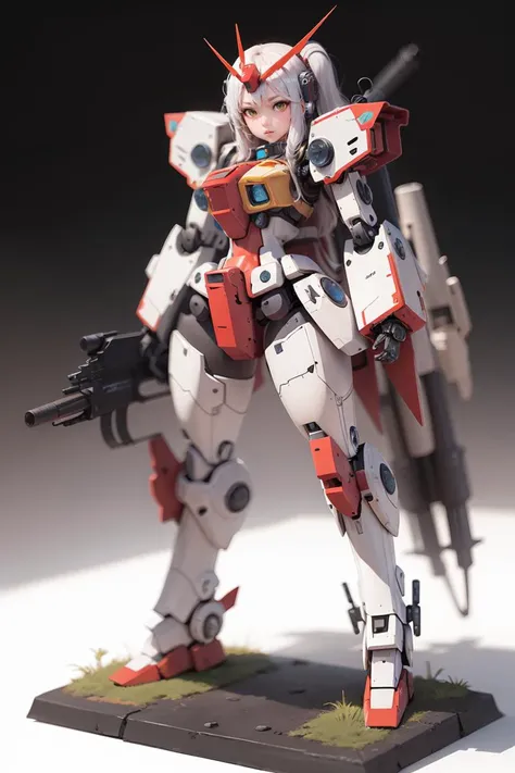 solo,weapon,big cannon,gun,standing,1girl,red,mecha musume,Axisymmetric,full armour,holding, white background,robot,mecha,msgirl girl,<lora:msgirlLora_v40H:0.6>,