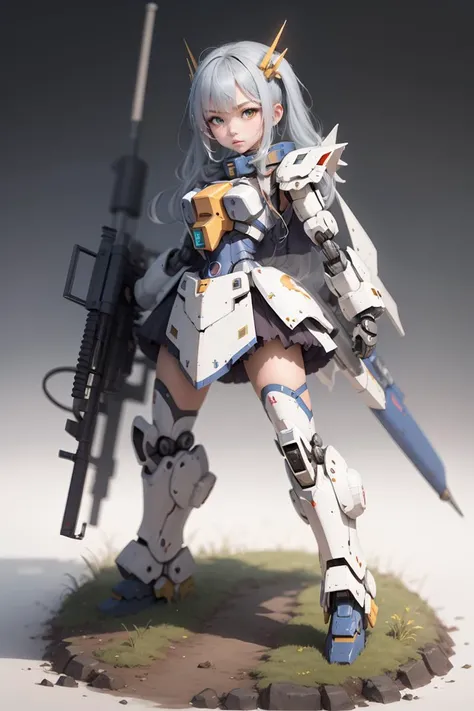 solo,weapon,big cannon,gun,standing,1girl,gold,mecha musume,Axisymmetric,full armour,holding,white background,robot,mecha,msgirl girl,<lora:msgirlLora_v40H:0.6>,