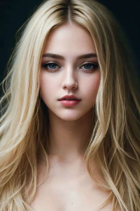 (masterpiece, best quality:1.4), RAW photo of a fashion-forward portrait of a smoky-eyed woman with tousled blonde hair, luscious lips, and a seductive gaze. Dark tones and a beautifully messy vibe add to the allure, (high detailed skin:1.2), 8k uhd, dslr, soft lighting, high quality, film grain, Fujifilm XT3