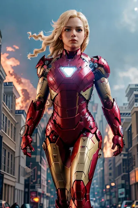 Professional photograph of epic action heroine, she's 25 year old blonde woman <lora:quiron_ElsaJean_v1_lora:0.5>, elsajeanquiron she's wearing the Iron Man <lora:iron_man:0.45> power suit, power armor, intense focus expression on her face, she's flying through the streets of Washington DC, it's night time, there's cyberpunk lighting, fire explosions, rave-lighting, she's flying and blasting energy from her gauntlets. Full red and gold iron man power armor, 4k, 8k, masterpiece, Marvel Cinematic Universe, Zack Snyder, epic shot, award winning poster <lora:Cyberpunk_style:0.35>