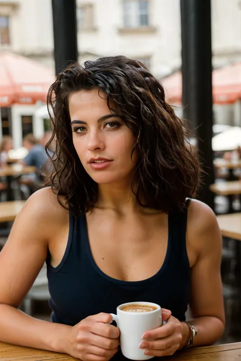 <lora:AngelicaBella:0.8>, full color portrait of a young woman, having coffee at a vintage cafe, natural light, RAW photo, subject, 8k uhd, dslr, soft lighting, high quality, film grain, Nikon D850