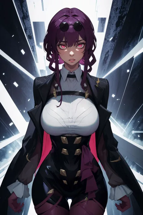 masterpiece, best quality, absurdres, <lora:kafka-hsr-richy-v1:1> kafka, cowboy shot, hypnosis, looking at viewer, glowing eyes, parted lips, motherly, mature female