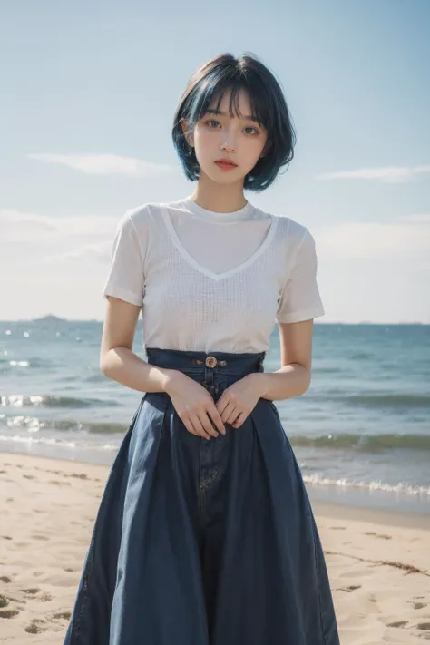 (best quality),[masterpiece],((beautiful:0.75) cute girl:0.75),(EOS R8,50mm,F1.2,8K,RAW photo:1.2),Professional,ultra-fine painting,(blue hair:1.4),standing,outdoors,(front:1.3),cloud,sky,seaside background, <lora:add_detail:0.6> ,<lora:MengX girl_Mix_V40:0.9>