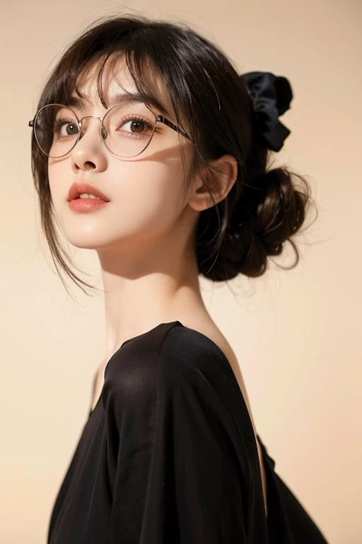 1girl,hair with bangs,black long dress,<lora:MengX girl_Mix_V40:0.8>,eyewear on head,