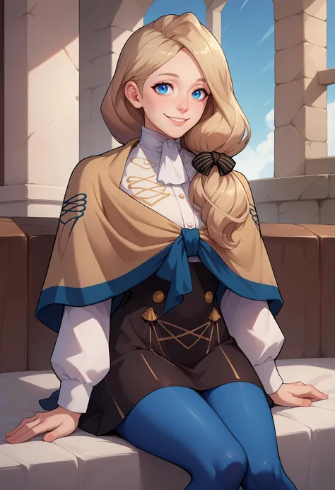 masterpiece, best quality, defMercedes, capelet, hair bow, white shirt, black skirt, blue leggings, large breasts, cathedral, sky, cloud, outdoors, beautiful blue eyes, detailed blue eyes, thick eyelashes, boots, leggings, <lora:mercedes-nvwls-v2-final:0.6>, blushing, nervous, giantess, GTS, (crawling over castles, crawling:1.3), on all fours:1.5, looking down at viewer, destroyed castle, rubble, debris, <lora:giantess:0.8>, stone ground, full body view, full body, looking down, rampage, destruction, tiny civilians, surrounded by people, low angle, from below, groundview, ground view, medieval village, fantasy village, castle gate, drawbridge,