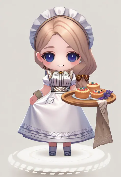 score_9, score_8_up, score_7_up, source_anime, chibi, full body, solo, 1girl, maidMercie, smile, standing, holding tray, blue eyes, low-tied long hair, hair over shoulder, maid headdress, maid dress, apron, puffy sleeves <lora:chibi-nikke-richy-v1_pdxl:1> <lora:mercedes-pdxl-nvwls-v1:1>