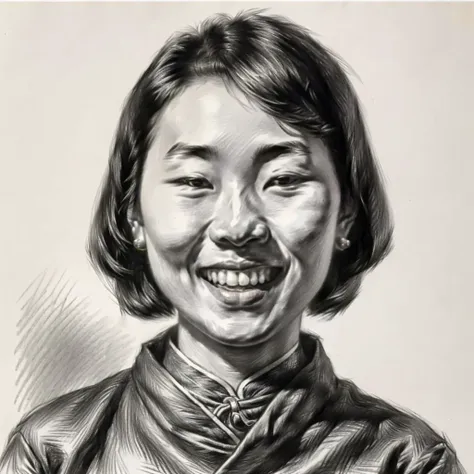 arafed black and white photo of a woman smiling and wearing a coat, jisu choe, asian face, jiyun chae, asian woman, chinese woman, korean woman, portrait of a smiling, an asian woman, collodion photograph, kim hyun joo, maya takamura, portrait of a japanese girl, kan liu, yuli ban