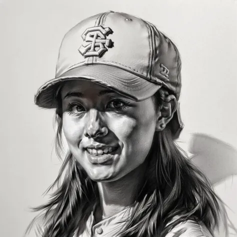 <lora:PortraitSketch:1> portrait sketch, fifteen year old girl wearing a baseball cap
