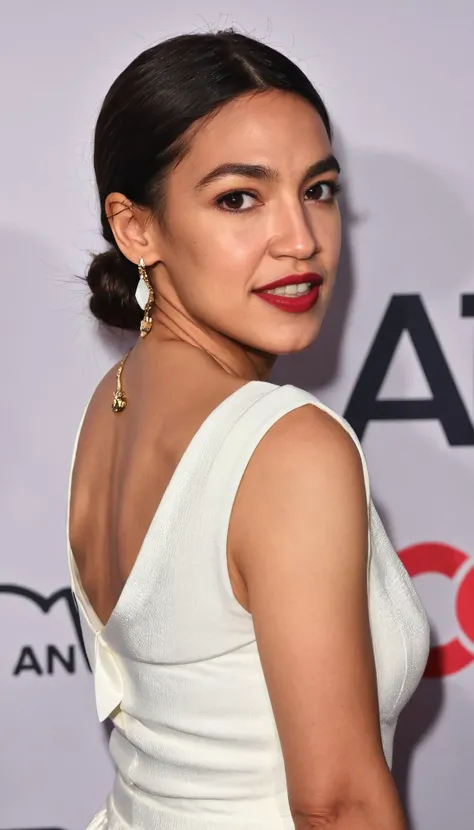 stunning full-body photo of alexandria_ocasio_cortez wearing a white dress at an elegant gala, jewelry, necklace, <lora:alexandria_ocasio_cortez_aoc_sdxl_60:0.75>