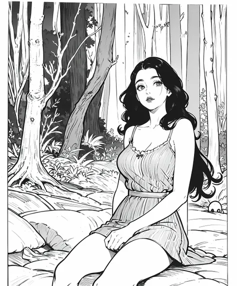 (masterpiece, top quality, best quality, official art, beautiful and aesthetic:1.2),
1girl, adult woman,
wide shot, thick thighs,
hands in lap,
colorful hair , shoulder length curly hair ,
medium breasts, ,
seductive ,
stylish clothes ,
lips closed, subtle lipstick,
content , ,
brown eyes , beautiful eyes, staring into my soul, looking at viewer, ,
latino ,
head tilted down ,
in the style of Kentaro Miura ,
forest background ,
<lora:add_detail:-1>
<lora:animeoutlineV4_16:1>