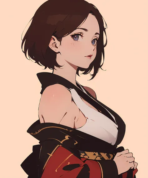 (masterpiece, top quality, best quality, official art, beautiful and aesthetic:1.2),
1girl, adult woman,
medium shot ,
leaning right ,
ginger hair , short hair ,
medium breasts, ,
sexy ,
kimono ,
closed mouth, subtle lipstick,
content , ,
brown eyes , beautiful eyes, staring into my soul, looking at viewer, ,
,
side view ,
studio ghibli style ,
simple background ,
<lora:add_detail:-1.5>
<lora:DEEP-Ink.:1>