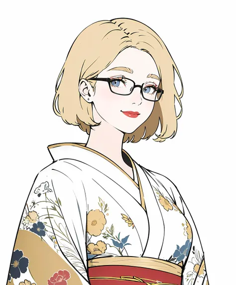 (masterpiece, top quality, best quality, official art, beautiful and aesthetic:1.2)
1girl, adult woman, medium breasts, lips closed, beautiful eyes,
close up photo,
dynamic pose,
platinum blonde hair, (blonde eyebrows), short hair,
glasses,
kimono,
lipstick,
smiling,
golden eyes,
staring into my soul, looking at viewer,
asian,
facing directly forward,
Cell shaded illustration,
simple color background,
<lora:add_detail:-1.5>
<lora:animeoutlineV4_16:1>
