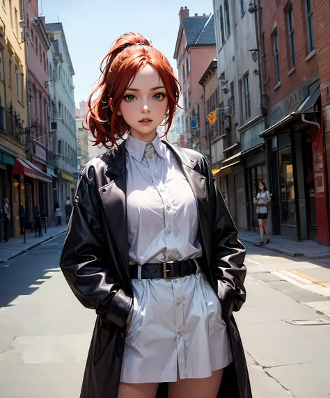 (masterpiece, top quality, best quality, official art, beautiful and aesthetic:1.2),
1girl, adult woman,
wide shot, thick thighs,
hands in pockets ,
ginger hair , single pony tail,
medium breasts, ,
seductive ,
medieval clothes ,
lips closed, subtle lipstick,
joyful , ,
green eyes, beautiful eyes, staring into my soul, looking at viewer, ,
,
head tilted down ,
studio ghibli style ,
city background ,
<lora:add_detail:0.6>
<lora:Vivid_Impactful_Style_locon_v4h:1>