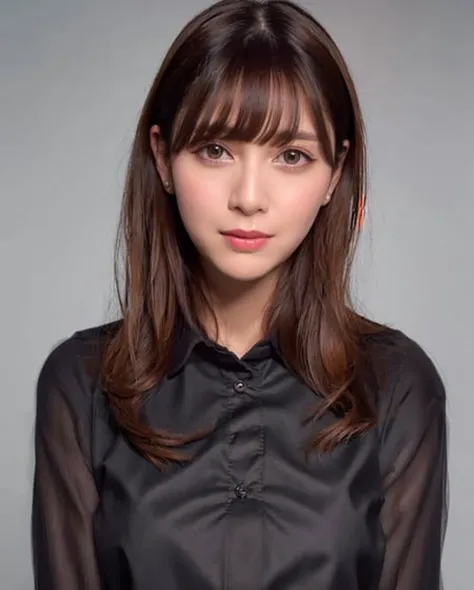 best quality, photorealistic, 8k, high res, 1girl, woman, (skindentation), (professional lighting), (portrait:0.6), (buttoned office shirt:1.64), (white choker:1), gorgeous, ((black hair)), (short straight hair:1.4), (flowing hair:1.6), (eyes looking at viewer:1), ((looking at viewer:1.6)), (looking at the camera), photorealistic, (bokeh), (portait:0.6), (dynamic pose:1.2), masterpiece, intricate, realistic, sharp focus, award-winning photograph, sfw, (smile:1.4),  <lora:angela:0.71>