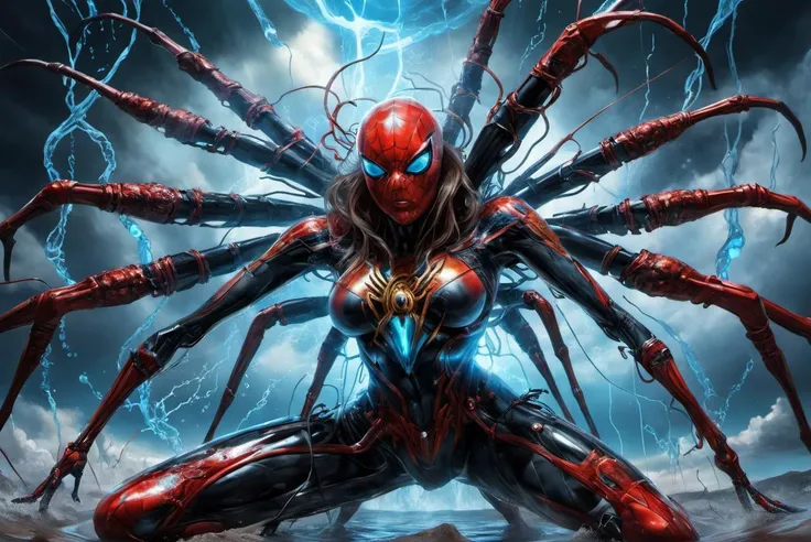 Women. Pregnant with a giant Mutant Spider's egg, and her uterus releases the Egg and Fluid of the giant Mutant Spider. Also he is surrounded by giant mutant spiders who are ready to have sexual relations with the woman