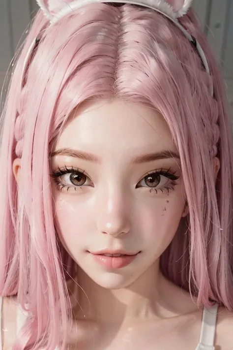 closeup, face, detailed eyes, 
leotard, 
 <lora:DI_belle_delphine_v1:1> pink hair