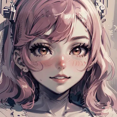 (masterpiece, best quality:1.1), monochrome, 1girl, Belle Delphine, pink hair, face, close-up, hand-drawn art, Unpainted, <lora:DI_belle_delphine_v1:0.8>, <lora:mylora_shouhui:1>