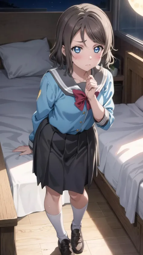 Browsing Caution,Sweat,White Breath,Kaguya-sama: Love is War,Iino Miko,room,brown hair low twintails,Change of clothes,uniform,Front view,sit,Open your legs in an M shape