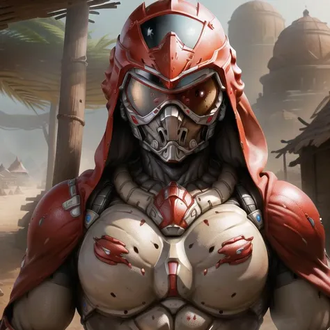 masterpiece, best quality, detailed, soft dim lighting, realistic, desert village,
<lora:wearing crNanosuit:0.8> wearing crNanosuit, red visor,
<lora:gerudo_set, face veil, jewelry:0.3> gerudo_set, face veil, jewelry,