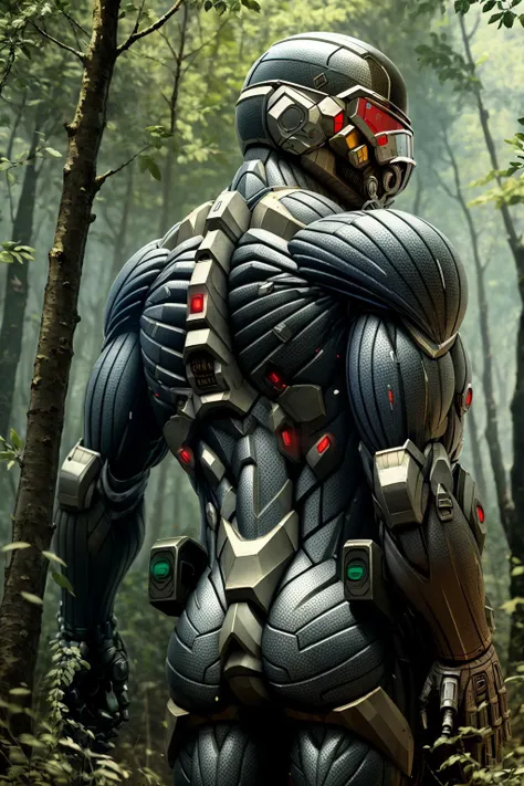 4K, Masterpiece, highres, absurdres,
wearing crNanosuit, solo, 1boy, upper body, male focus, from behind, armor, blurry, tree, helmet, robot, nature, forest, science fiction, power armor
<lora:crNanosuit:1>