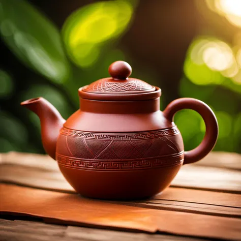 zishahu, yixing clay teapot, teapot, product photography, commercial photography, no humans, outdoors, cup, realistic,outdoors