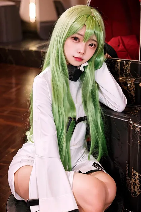 best quality, ultra high res, 1girl, looking at viewer, <lora:koreanDollLikeness_v15:0.75>, <lora:CGCCcos:1>, cosplay, green hair, long hair,
