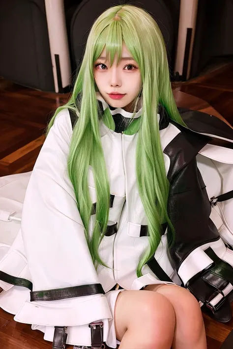 best quality, ultra high res, 1girl, looking at viewer, <lora:koreanDollLikeness_v15:0.75>, <lora:CGCCcos:1>, cosplay, green hair, long hair, straitjacket,