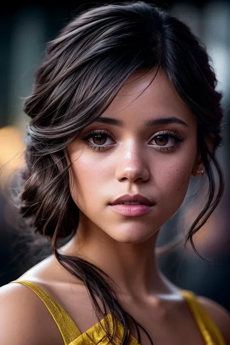 photo of beautiful (jenn0rtega-135:0.99), a woman in a (movie premiere gala:1.1), perfect hair, hair upsweep updo, wearing yellow (dress shirt:1.1), ((Deathcore:1.1)), (slightly open mouth), modelshoot style, (extremely detailed CG unity 8k wallpaper), professional majestic (photography by walker evans:1.1), (Canon EOS Rebel T7 DSLR Camera), 24mm, exposure blend, hdr, faded, extremely intricate, High (Detail:1.1), Sharp focus, dramatic, soft cinematic light, (looking at viewer), (detailed pupils), (upper body), 24mm, 4k textures, soft cinematic light, adobe lightroom, photolab, elegant, ((((cinematic look)))), soothing tones, insane details, hyperdetailed, low contrast