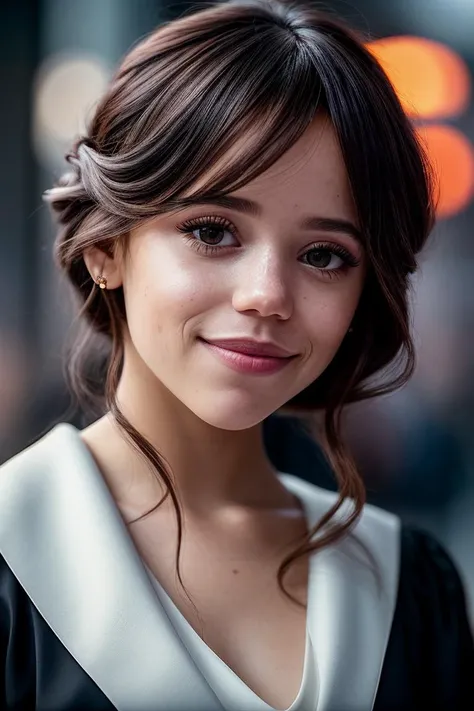 photo of beautiful (j3nna0rt3ga-135:0.99), a woman in a (movie premiere gala:1.1), perfect hair, hair upsweep updo, wearing white (stole:1.1),  ((Visual Kei:1.1)), (smiling:1.1), modelshoot style, (extremely detailed CG unity 8k wallpaper), professional majestic (photography by  diane arbus:1.1), (Canon EOS R5 Mirrorless Camera), 24mm, exposure blend, hdr, faded, extremely intricate, High (Detail:1.1), Sharp focus, dramatic, soft cinematic light, (looking at viewer), (detailed pupils), (upper body), 24mm, 4k textures, soft cinematic light, adobe lightroom, photolab, elegant, ((((cinematic look)))), soothing tones, insane details, hyperdetailed, low contrast