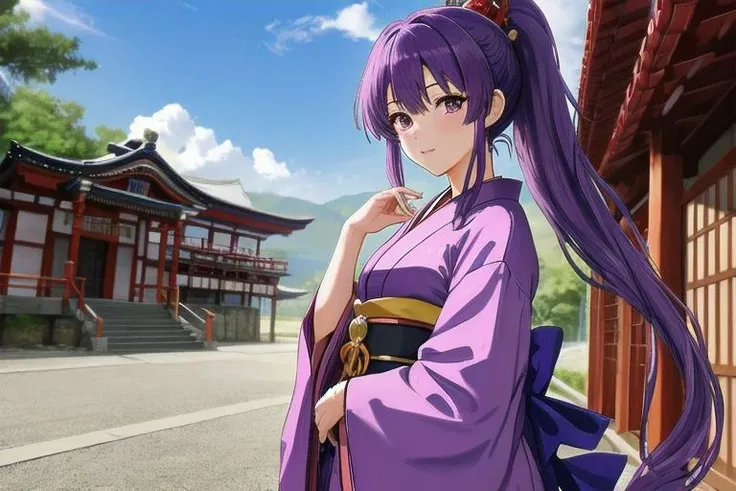 ASCIIpurple hair,ponytail,shrine maiden, whole body, ((no background))