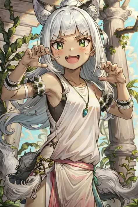 <lora:Ochette:1>, Ochette, 1girl, green eyes, v-shaped eyebrows, claw pose, gao, fang, :D, masterpiece, best quality,