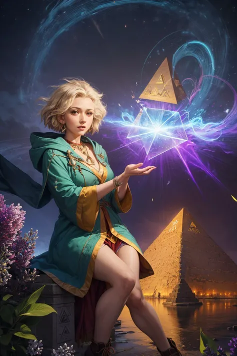female, mischievous, solitary, wearing green coats and buckled shoes, 3-4 feet tall, crafty and elusive, fantasy, Hundred years old, Solid, Brunette Layered haircut hair, Admiration, Chanting ancient incantations, giving voice to powerful spells, Wizard, (Lilac ,Elysian,Enrapturing,Bose-Einstein Condensate,Pyramid,Trapezoid ,Turbulence magic:1.3) Enchantment , Conjuring a blinding flash of light, dazzling opponents momentarily, Sorcerer's Brilliance , <lora:add_detail:0.6>