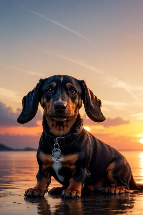 Golden ratio, Dachshund, at Sunset, One Color, <lora:LowRA:0.5> <lora:add_detail:0.5>
