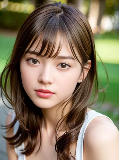 highest quality, masterpiece, High detail, professional close-up photo, (realistic, photo realism:1. 37), (highest quality), (best shadow), photorealistic, light on face, (fullbodyshot:1.1), ultra high resolution, cinematic lighting, ((good anatomy:1.2)),detailed face, 1girl, <lora:jdl:0.5>, brown jumper, outdoor background, full body, pixie hair