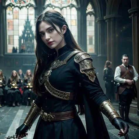 cinematic, closed shot, European middle Ages fantasy, A vampire battles against amazons, OverallDetail, <lora:JapaneseDollLikeness_v15:0.8>, (masterpiece,best quality:1.5)