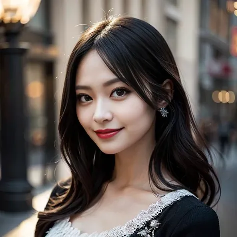 cinematic, A modern _hairstyle_ vampire woman is smiling, fang, OverallDetail, <lora:JapaneseDollLikeness_v15:0.8>, (masterpiece,best quality:1.5)