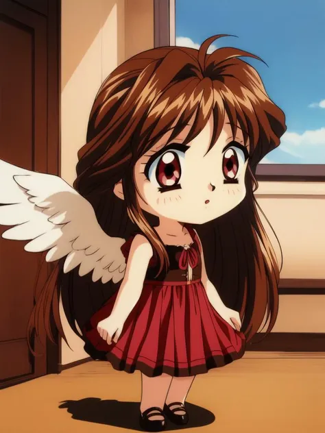 <lora:Minamizato_Ai:0.8>MinamizatoAi, 1girl, solo, chibi, wings, brown hair, red eyes, angel wings, long hair, retro artstyle, dress, angel,
masterpiece, high quality, very_high_resolution, large_filesize, full color, home in the room,