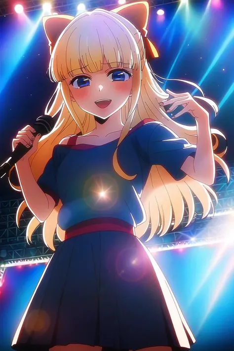 masterpiece, high quality, highres, 1girl, oshi no ko, tenkawa kaoruko, stage, stage lights, light rays